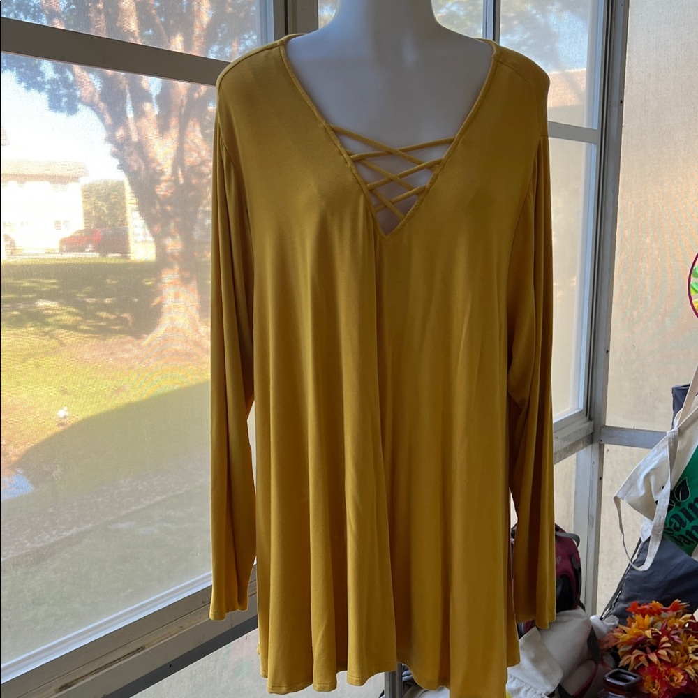 Grace Mustard Long Sleeve V-Neck Top